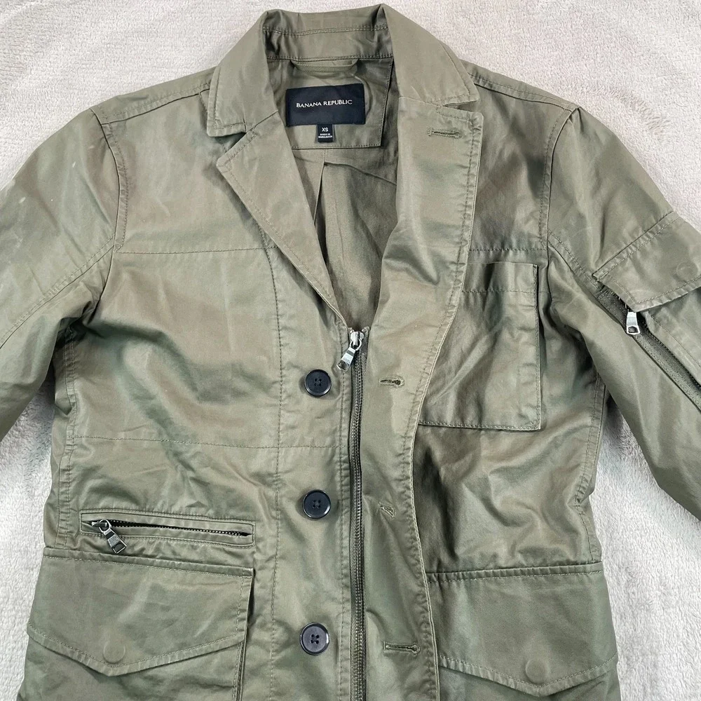 Banana Republic Olive Blazer‎ Jacket Men XS Seaweed Utility Safari Hybrid Zip Up
